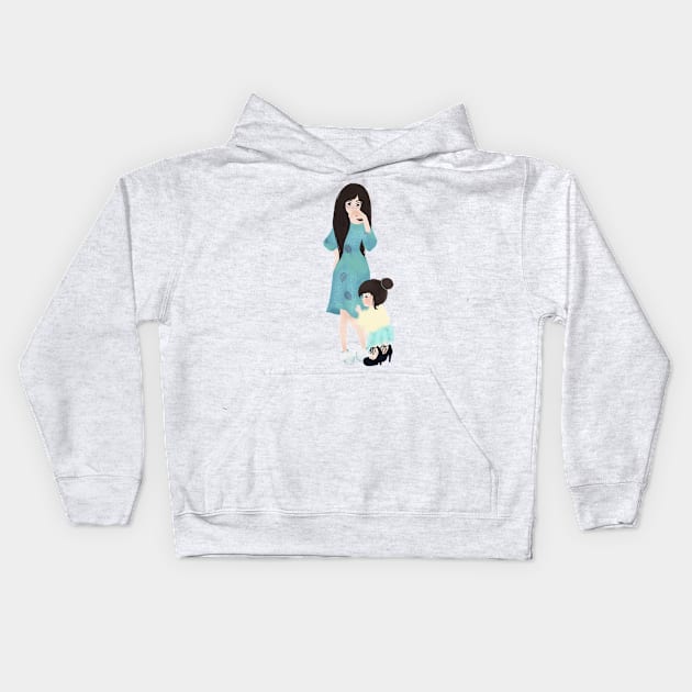 Asian Mom and Daughter Kids Hoodie by sugarveryglider